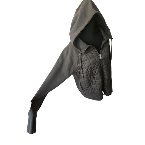 NWOT Dark Green Quilted Mixed Media Zip Up Hoodie Jacket Old Navy Women's Large - Picture 2 of 10